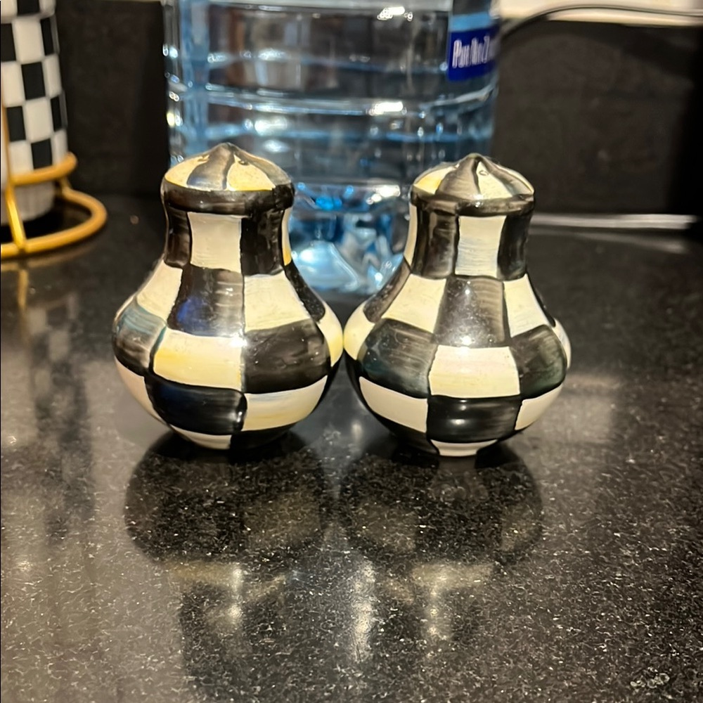 MacKenzie-Childs Black and White salt and pepper shakers